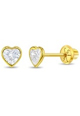tiny gold 4mm clear cubic zirconia birthstone baby earrings